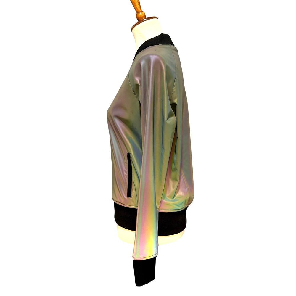 Holographic Reflective Bomber Jacket Iridescent Silver Black Line Noli, Size S - Picture 4 of 10
